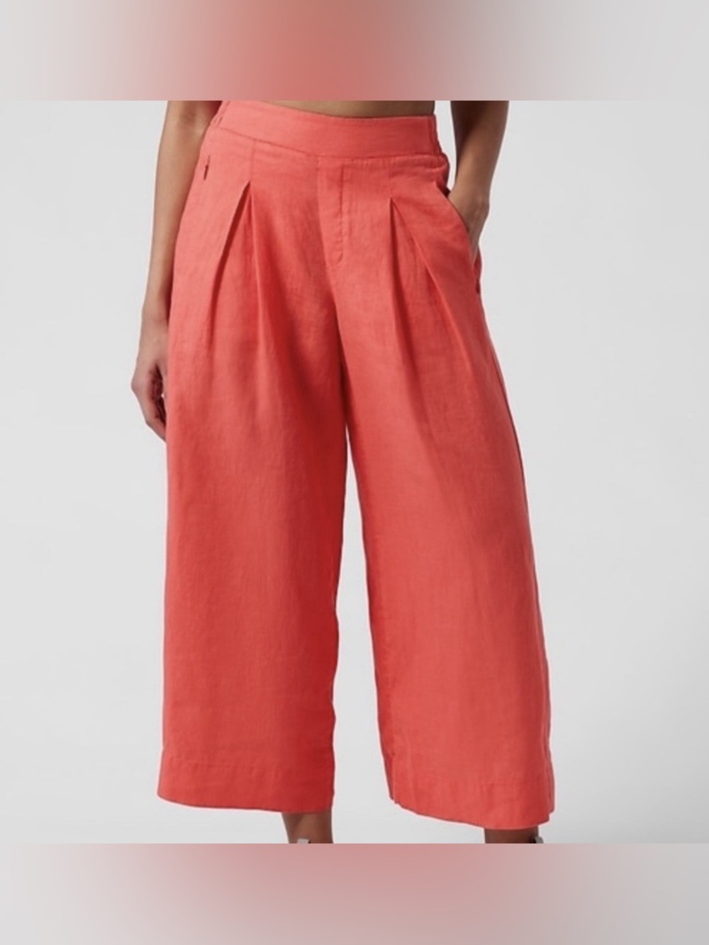 Athleta Playa Linen Wide Leg Crop Pants Passionfruit Coral